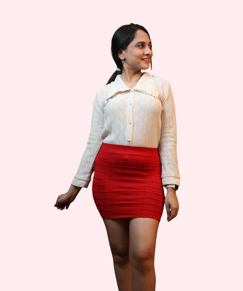 Pearl button detail on beige workwear top