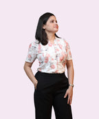 Ivory floral workwear top for women front view