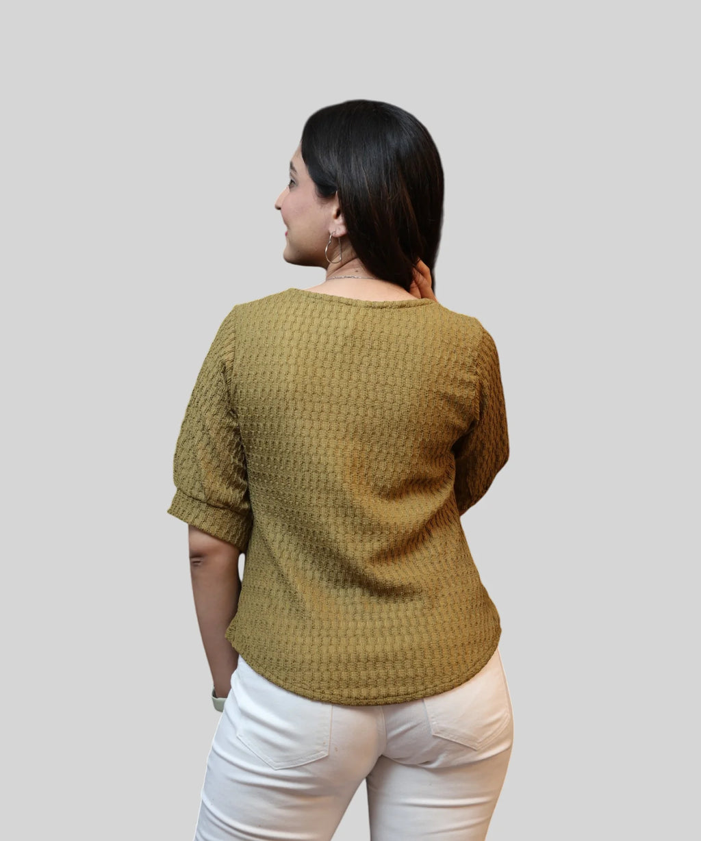 Back view of olive green office wear top