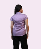 Back view women's lilac striped 100% cotton formal shirt princess seams Ladymade